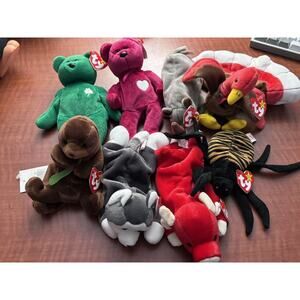 TY Beanie Babies Baby Mixed Lot of 8 Spike Gobbles Seaweed Nanook Snort Spinner